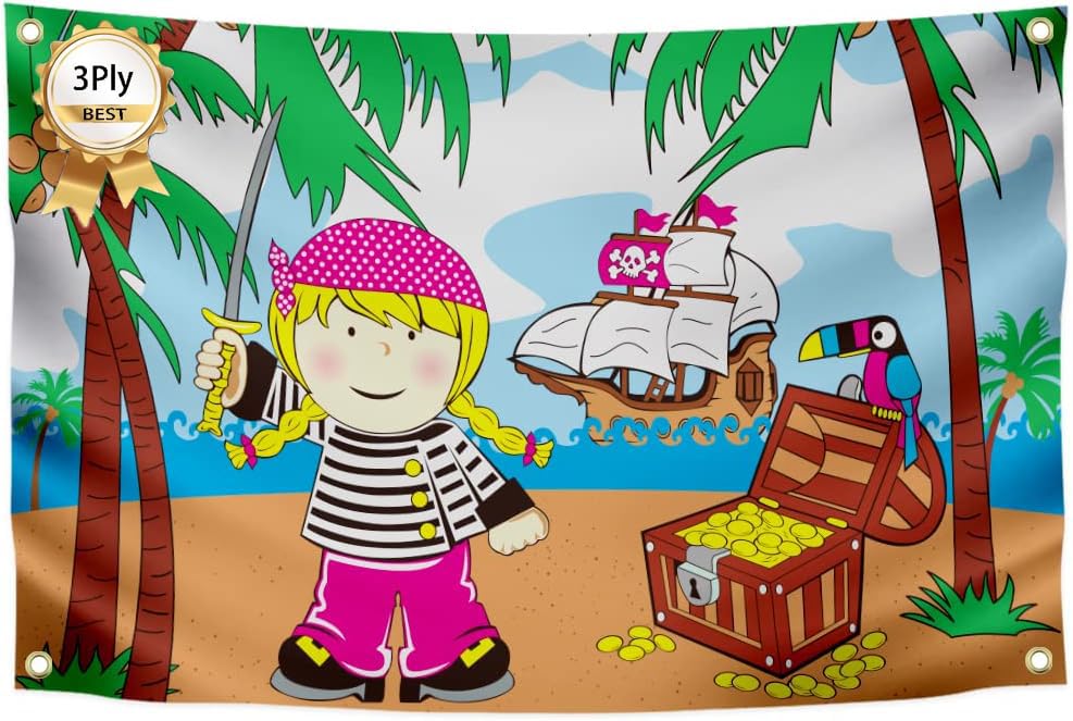 Photo 1 of 3 Ply Cartoon Girls Pirate Flag 2x3ft Double Stitched Heavy Duty 100D Polyester Vivid Color with 4 Brass Grommets For Indoor and Outdoor Decoration MJW-077