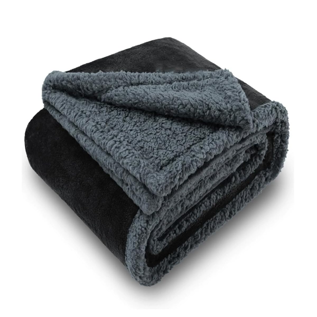 Waterproof Pet Blanket Jacquard Sherpa Fleece Dog Blankets, Washable Reversible Pet Sofa Bed Cover for Kitten Puppy, Warm Cat Dogs Throw Blanket (Grey-black,50x70cm)