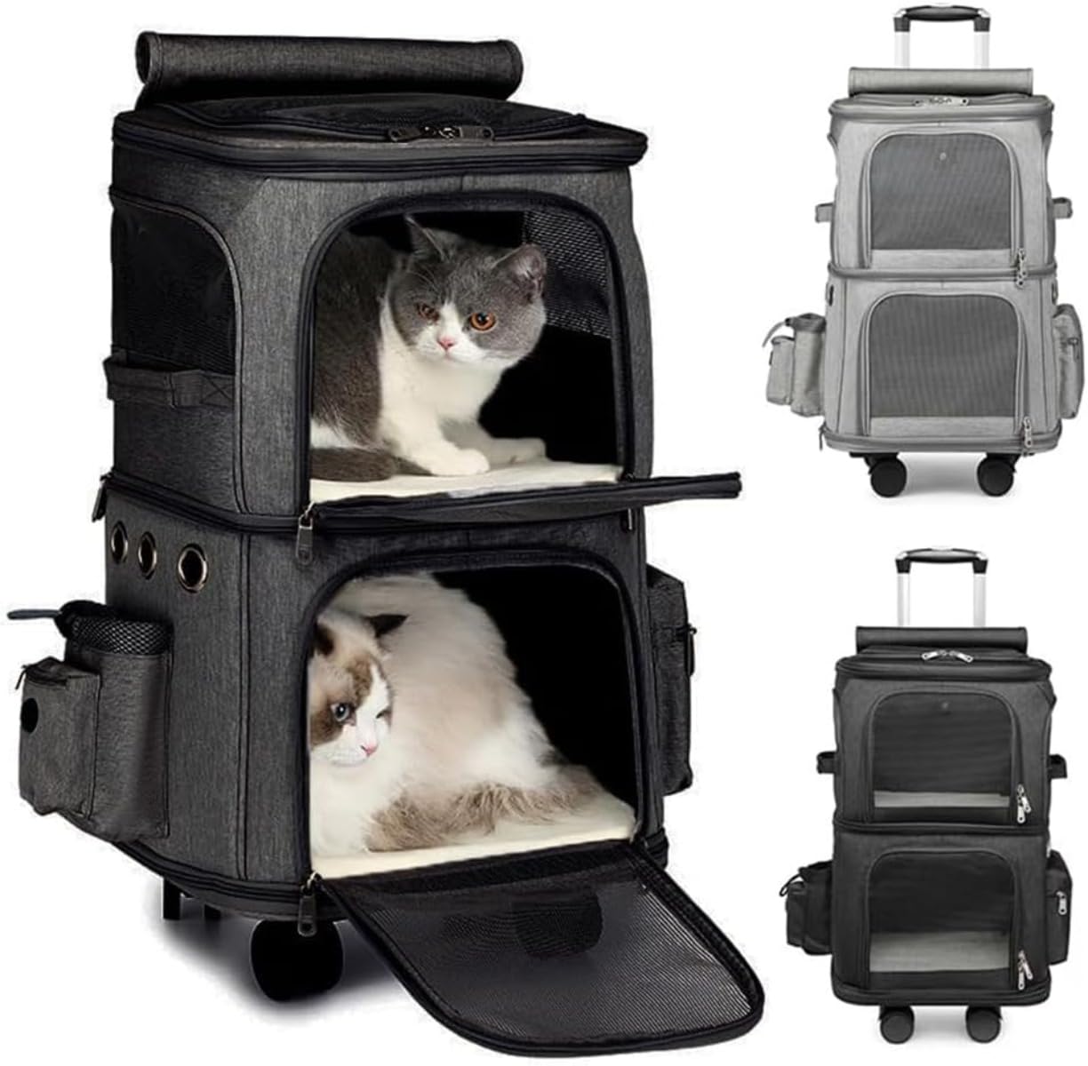 Amazon | Geyaziu ペットキャリーバック 2層 2匹 猫 多頭飼い ペット