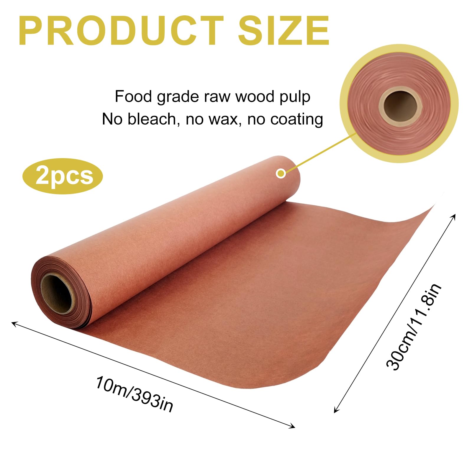 2 Rotoli Carta da macellaio Rosa,30cm x 10m carta kraft per BBQ Carta Forno Rotolo Butcher Paper BBQ Rosa per Barbecue, Affumicatore, Carne di Pesce, Perfetta per Cucinare Succoso