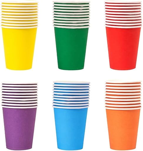 PIQIUQIU 6 colores al azar 60 vasos de Papel, 250 ml, multicolor, vasos de fiesta, biodegradables, desechables, para niños,DIY, Boda,Fiestas | Ya disponible en tu tienda friki favorita! En mundofriki.es!