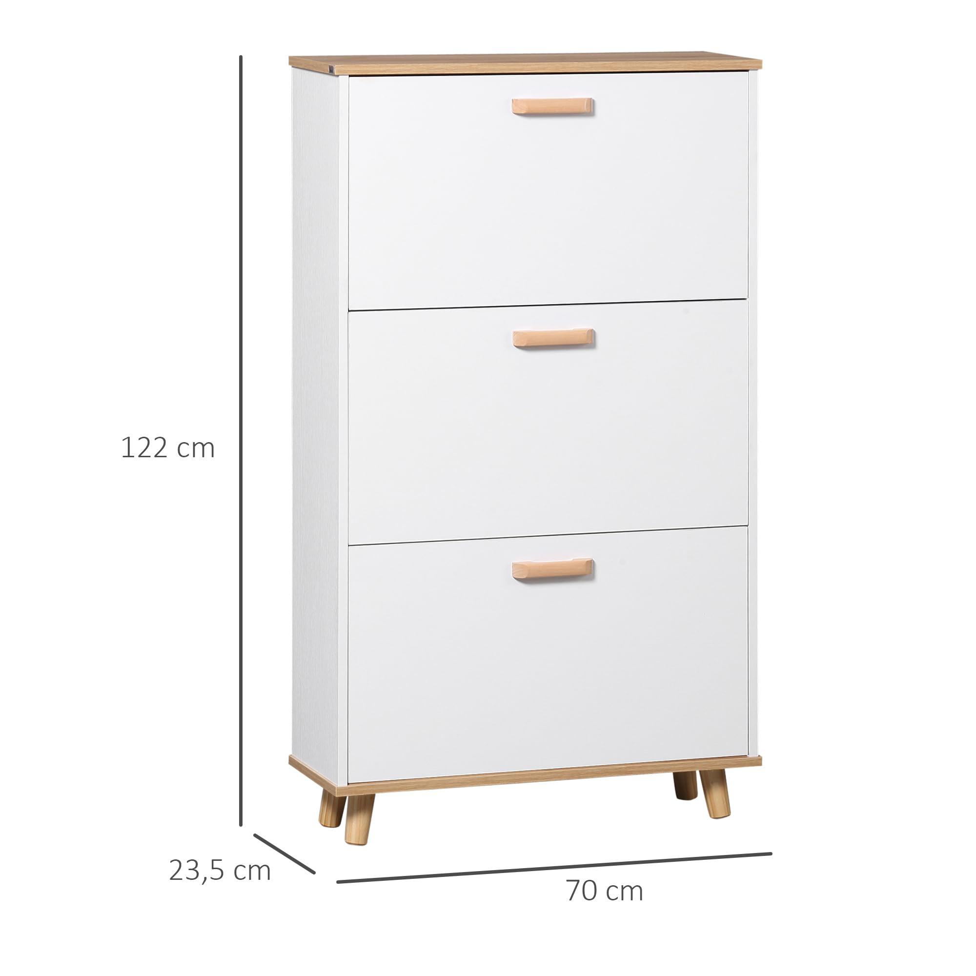 HOMCOM Meuble à Chaussures 3 Abattants Aspect Bois 70x23,5x122 cm Blanc