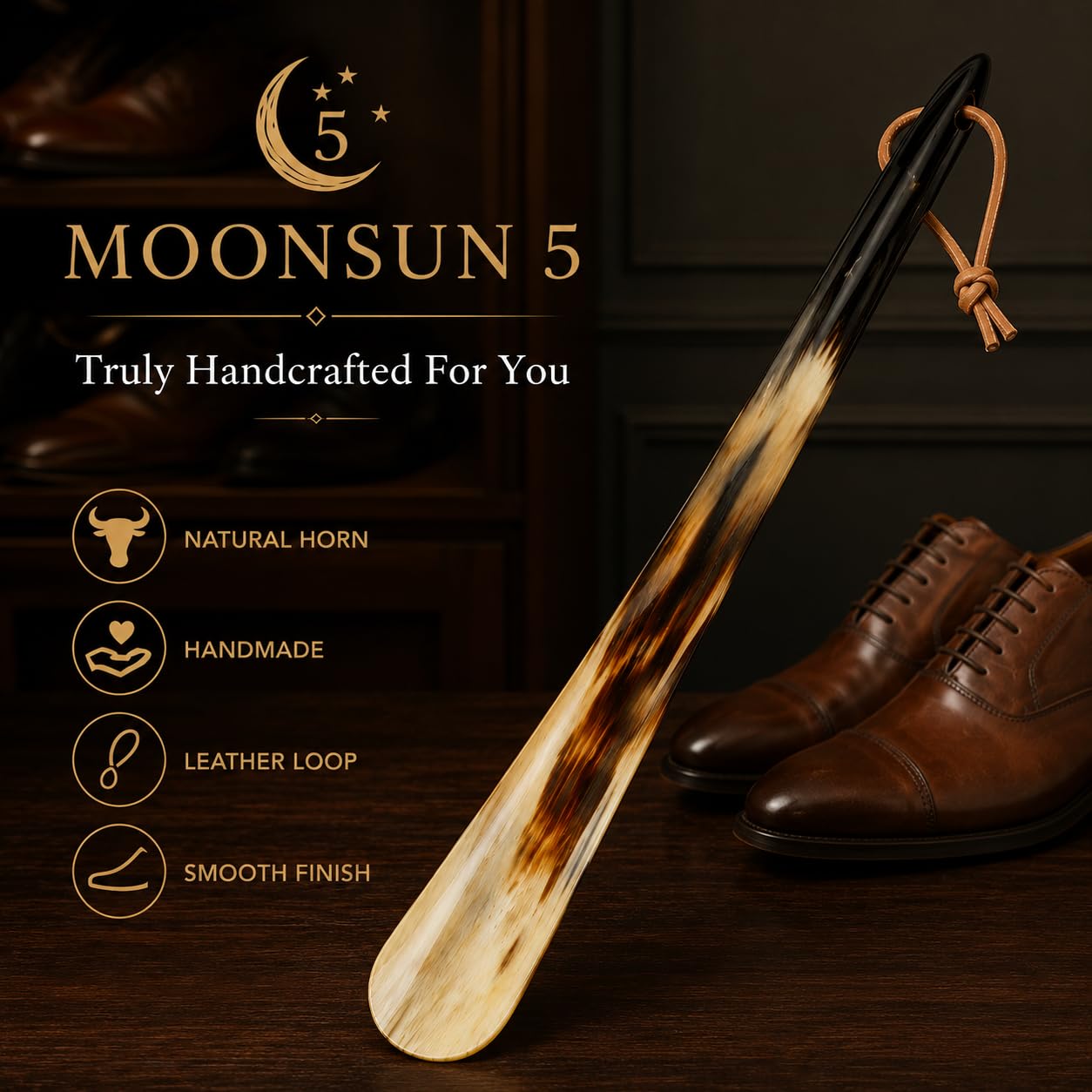 5MOONSUN5 Calzador hecho con cuerno real hecho a mano de 15 pulgadas de largo. Uso doméstico o de viaje. Calzador para hombres o mujeres, zapatos y botas. La mejor idea de regalo., Negro -, 49 EU