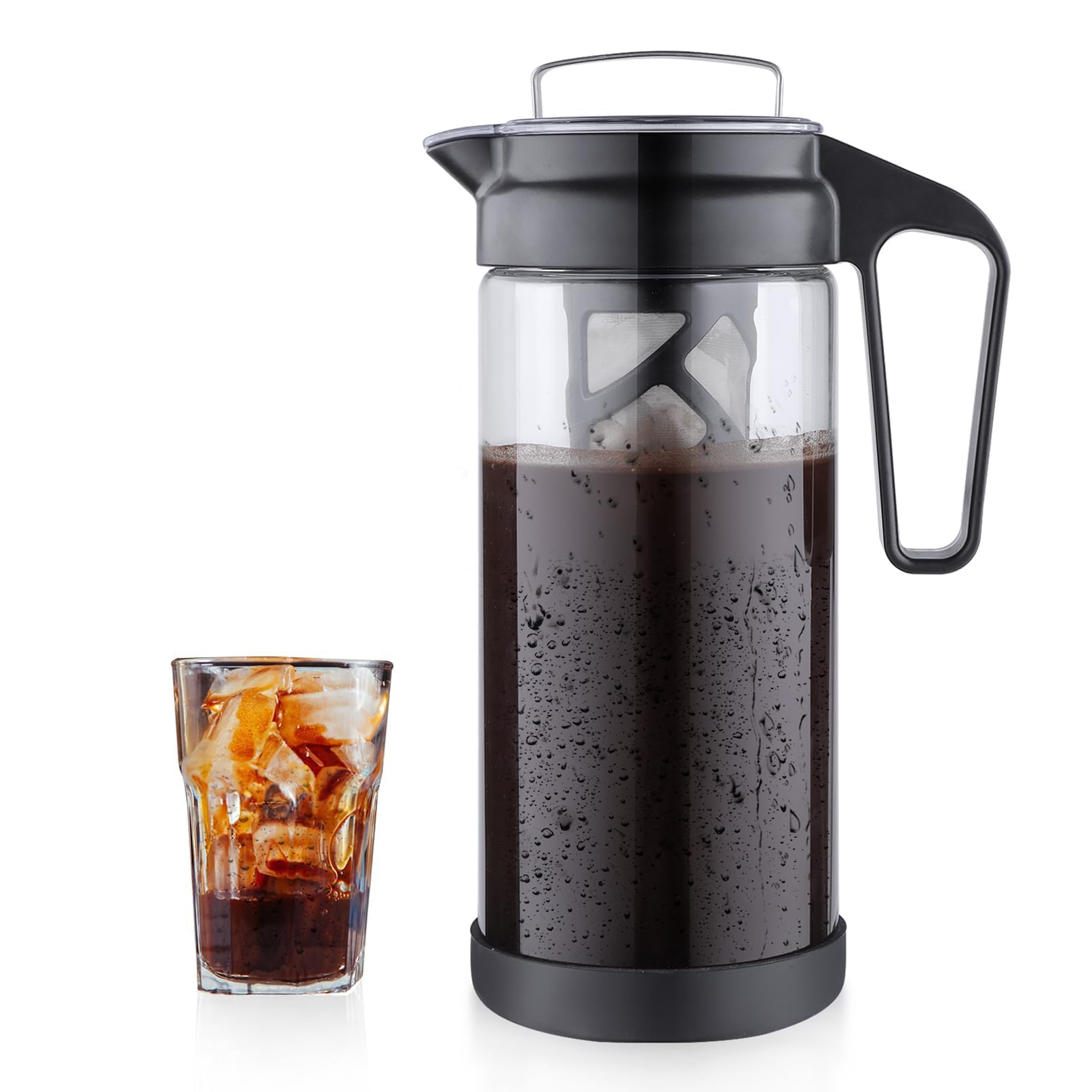 Wedrink Cafetière à infusion froide 1,3L en verre borosilicaté, filtre en acier inoxydable