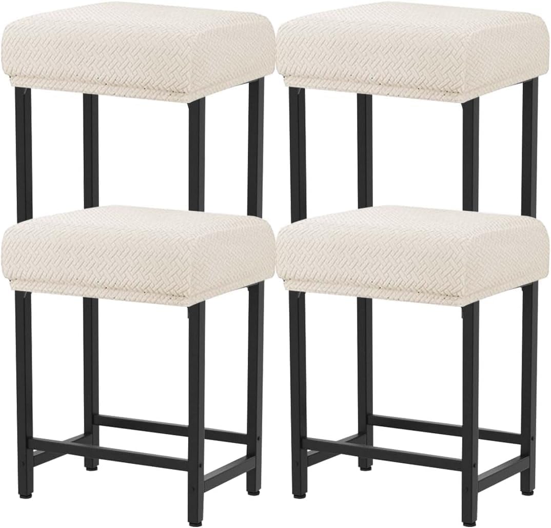 Rectangle Stretch Counter Height Barstool Slipcovers Rectangular Vanity Stool Cover Kitchen Counter Saddle Seat Cover 4PC Beige