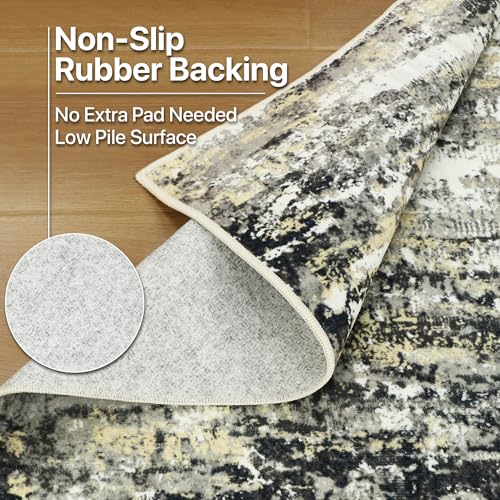Image of BEIMO Area Rugs 5x7 for Living Room Bedroom, Modern Abstract Machine Washable Rug, Large Soft Low Pile Floor Carpet with Non Slip Backing for Dining Room, Black /Beige
