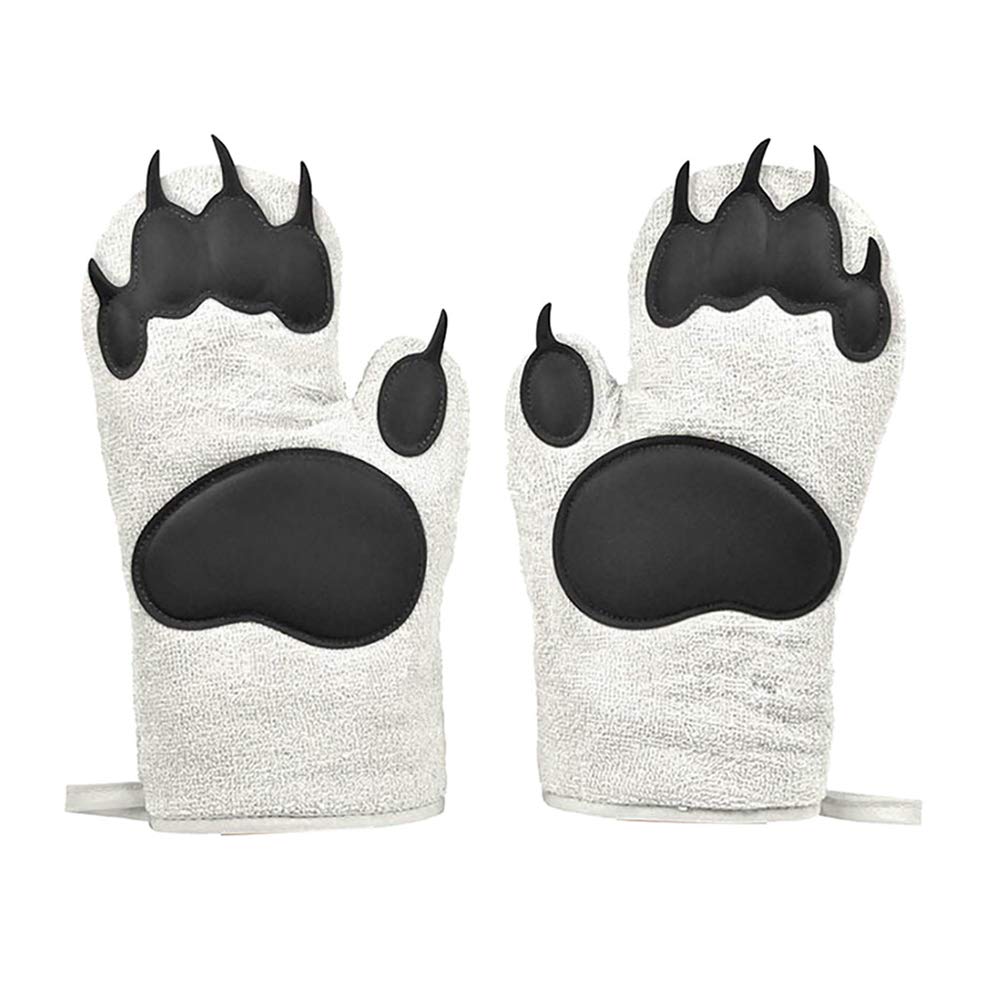 THE HUA 1 Pair Oven Gloves, Cute Bear Paw Kitchen Insulated Non-Slip Glove, Thickening High Temperature Oven Glove Cooking Microwave Oven Mitt,White