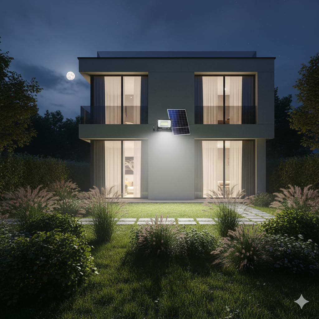 Faro LED Esterno con Pannello Solare 500W Faretto Solare Crepuscolare E Sensore Di Movimento IP66