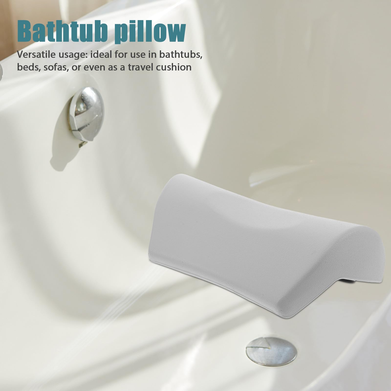 Oreiller de Bain Imperméable avec Ventouses, Appui Tête Spa PU Blanc
