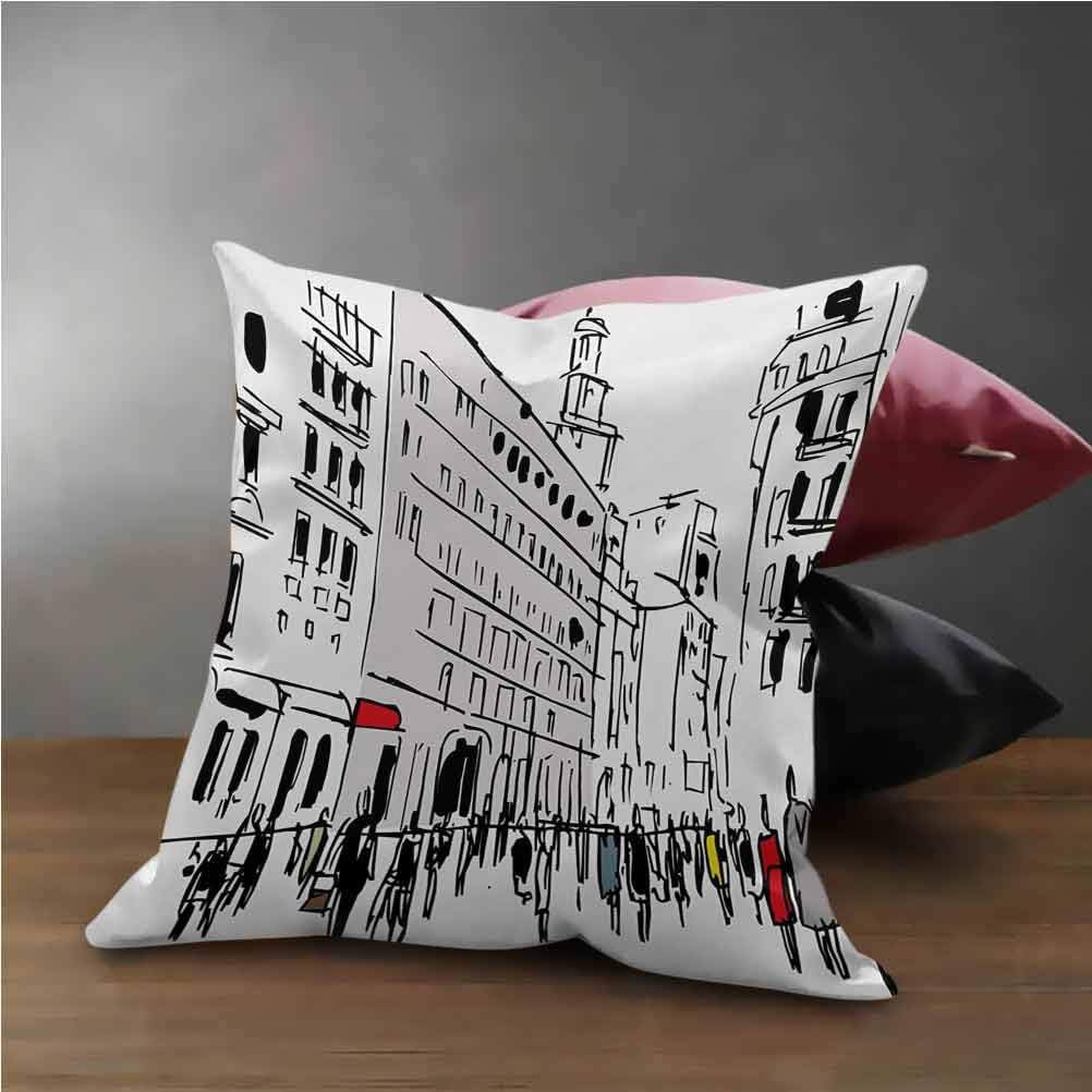 Urban Throw Pillow Cases Decorative Ink Illustration of