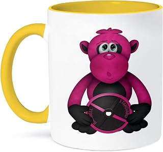 3dRose Coffee Mug, Size - 15oz - Bright Pink Weight Lifting Gorilla Illustration Cute Illustrations - funny coffee cup gift