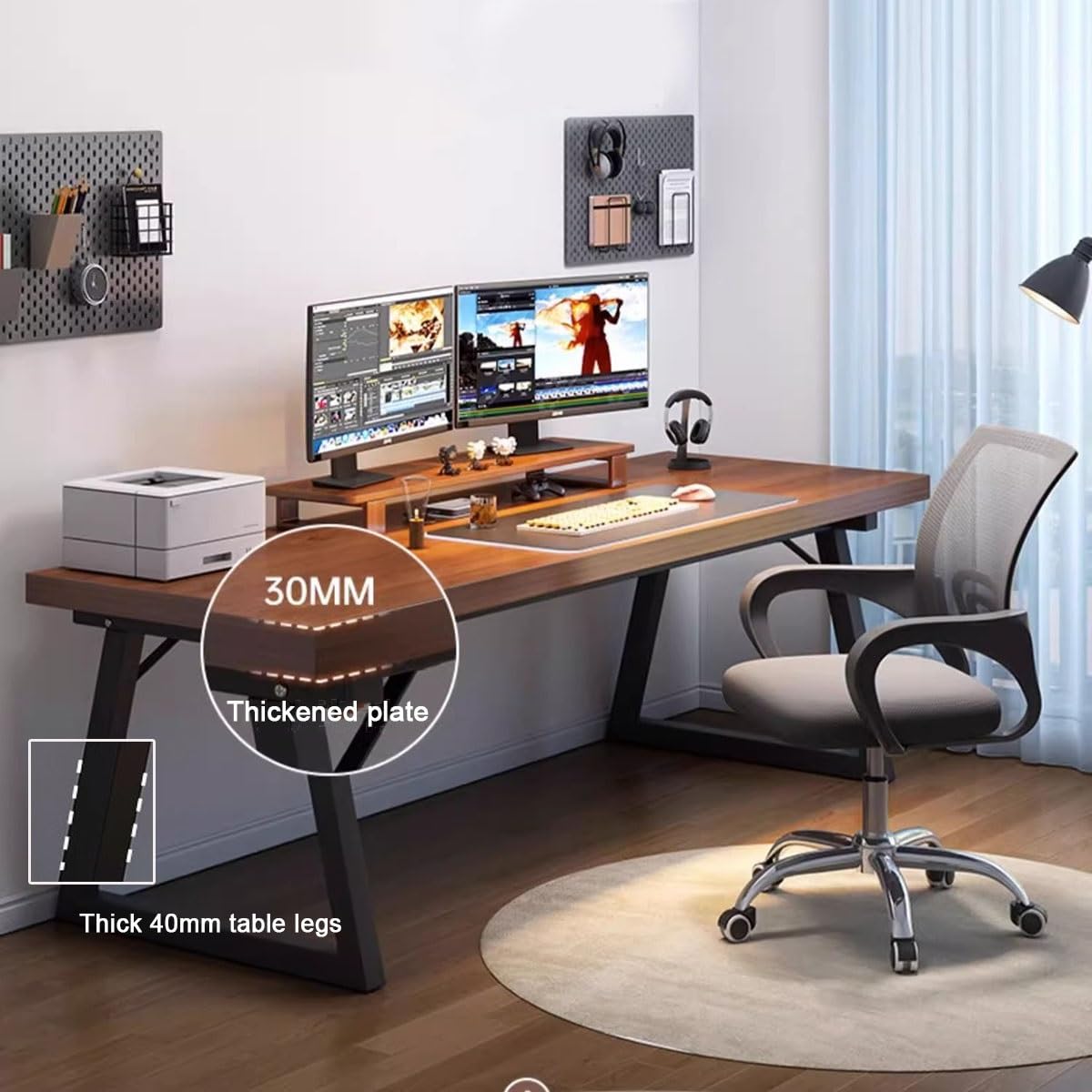 Biurko komputerowe z litego drewna, stolik na laptopa z metalowymi nogami trapezowymi, biurko do nauki pisania, biurko do nauki, biurko do gier komputerowych do nauki pracy w grach (Size : 140cm)