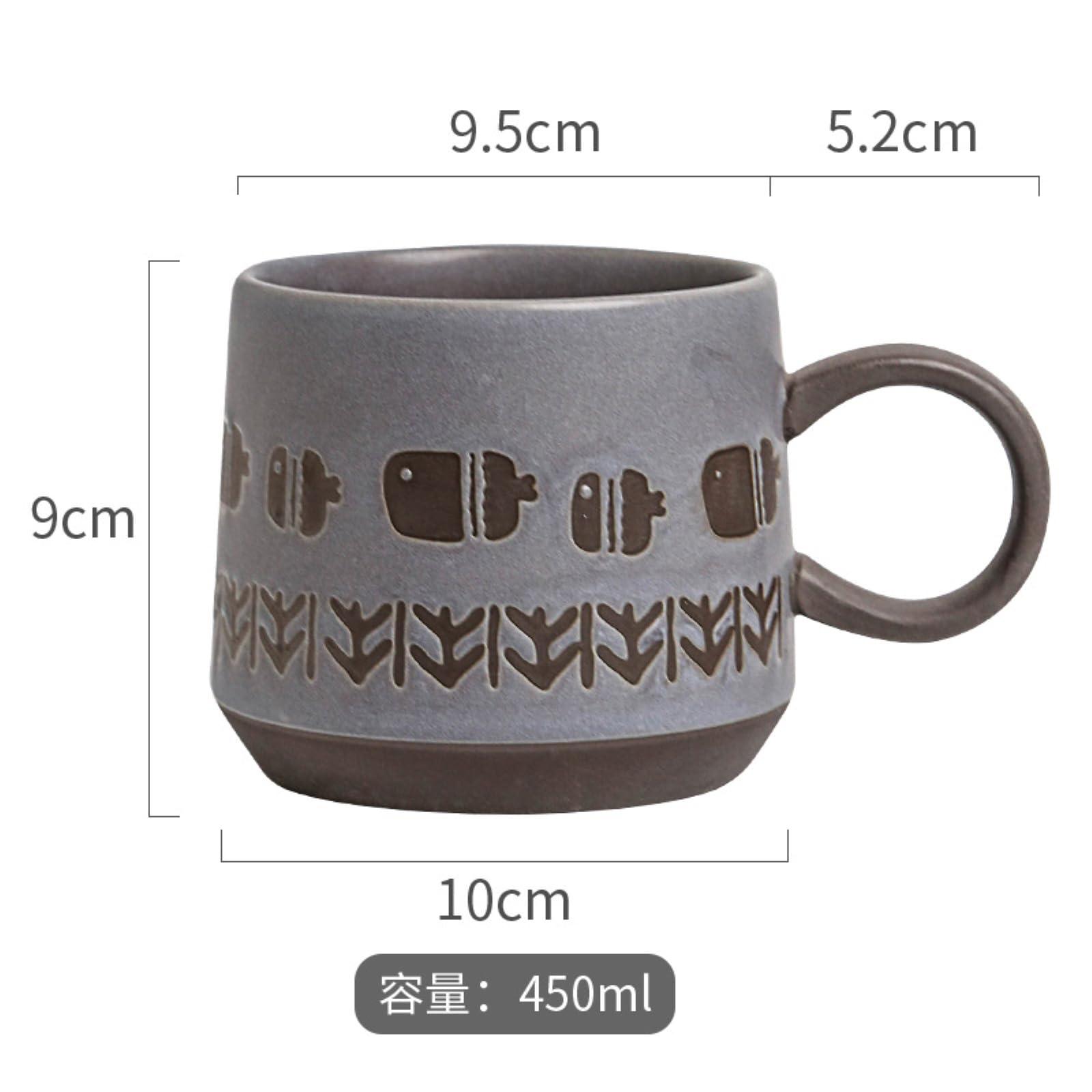 Taza de café de cerámica gruesa retro de 450 ml, taza de desayuno de cereales de leche, pescado gordito, 401-500 ml