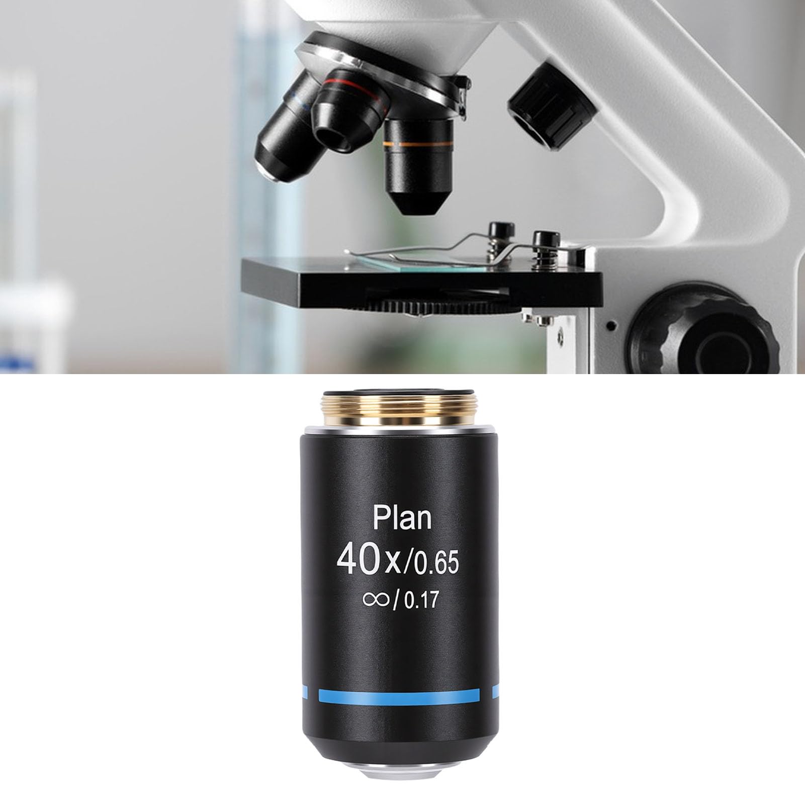 Cocoarm Soczewka Obiektywu Mikroskopu Plan, Szkło Optyczne Soczewka Mikroskopu Biologicznego RMS Gwint 20,2 Mm, Wyraźne Obrazowanie Szeroki Kąt Wielokrotnego Powiększenia dla Studentów w