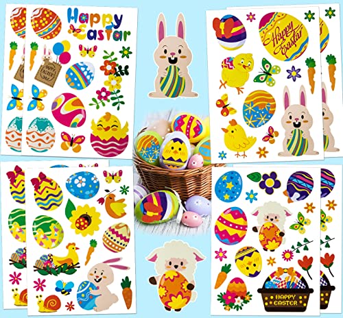 Pegatinas de Pascua, Fyvadio 8 Hojas 120 Piezas Pegatinas de Conejito de Pascua Huevos Chick Etiquetas para Fiesta de Pascua Favor DIY Artesanía Arte Hacer Decoración Cover