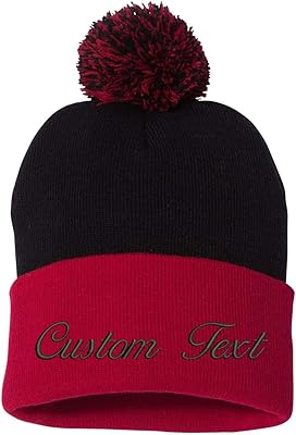 INK STITCH Sp15 Pom Pom Customized Custom Beanies - 28 Colors (Black/red)