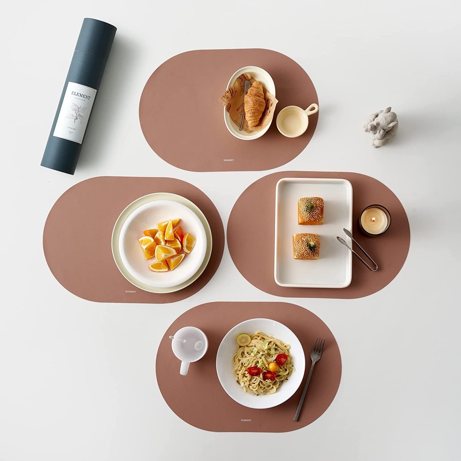 Clay Pink Oval Silicone Placemats Set of 4  Heat Resistant, Waterproof, Easy to Clean Non-Slip Modern Dining Table Mats  Premium Leather Textured Japandi Kitchen Decor