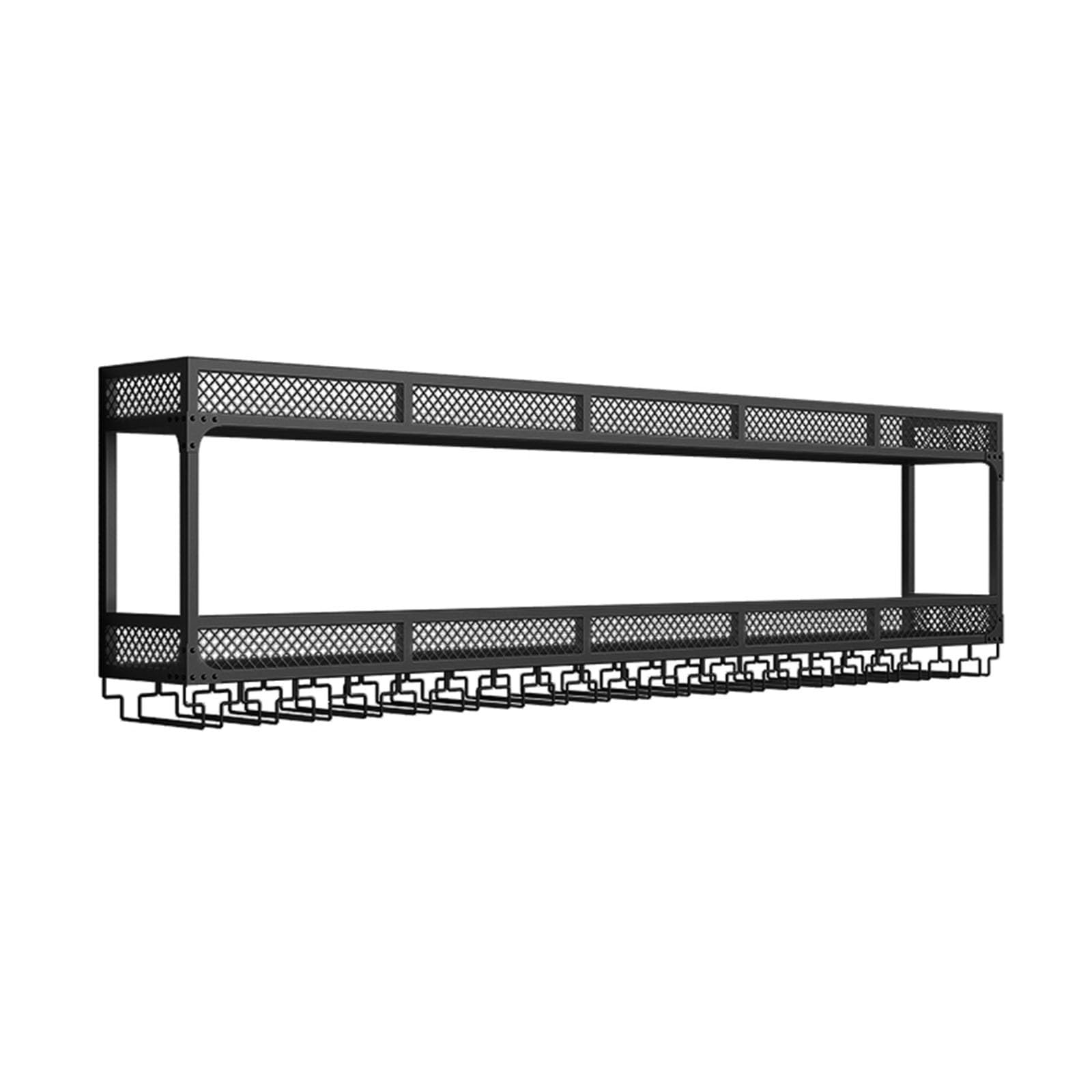 Modern Wine Rack Wall Mounted With LED Light Iron Bar Liquor Shelf Modern Metal Hanging Wine Bottle & Glass Holder Bar Bottle Display Shelf Wine Cups Hanging Holder For Kitchen Living Room(Black-2 tie