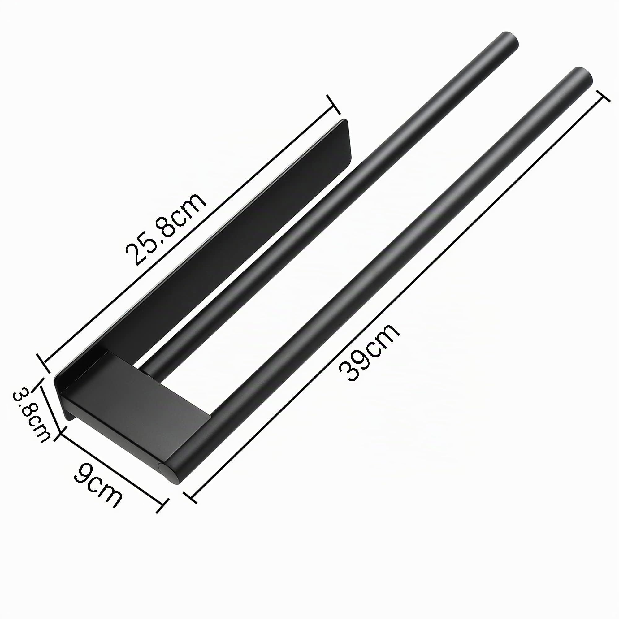 Porte-serviettes de bain autocollant, double porte-serviettes adhésif pour salle de bain murale, porte-serviettes de cuisine en acier inoxydable, noir