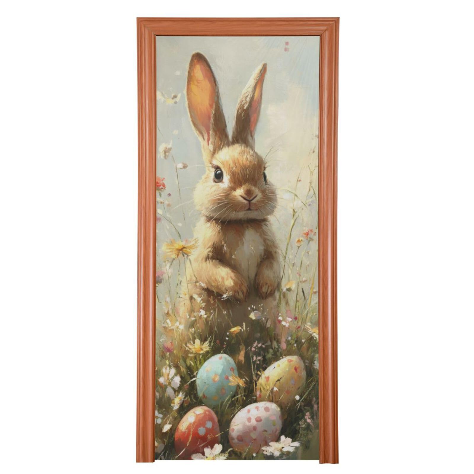 FLildon Happy Eggs Easter Day Rabbit Door Cover Decoration, Party Accessory Porch Decor for Festive Ornament Room Door Covers 36 x 98 Inch