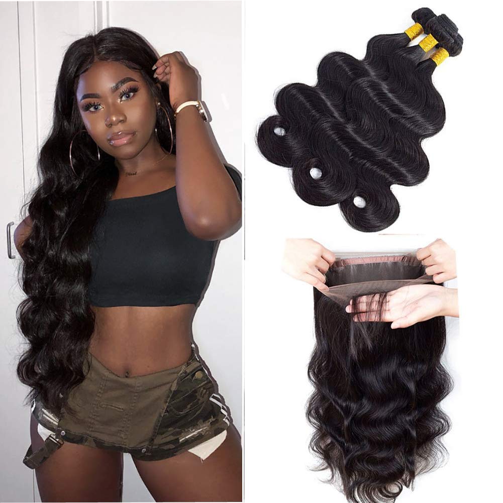 360 Lace Frontal With Bundles100 Unprocessed Brazilian Body Wave Virgin Hair With Closure Virgin Hair Bundles Cheap Price 8A Weave Hair Human Bundles (22 22 22 with 20)