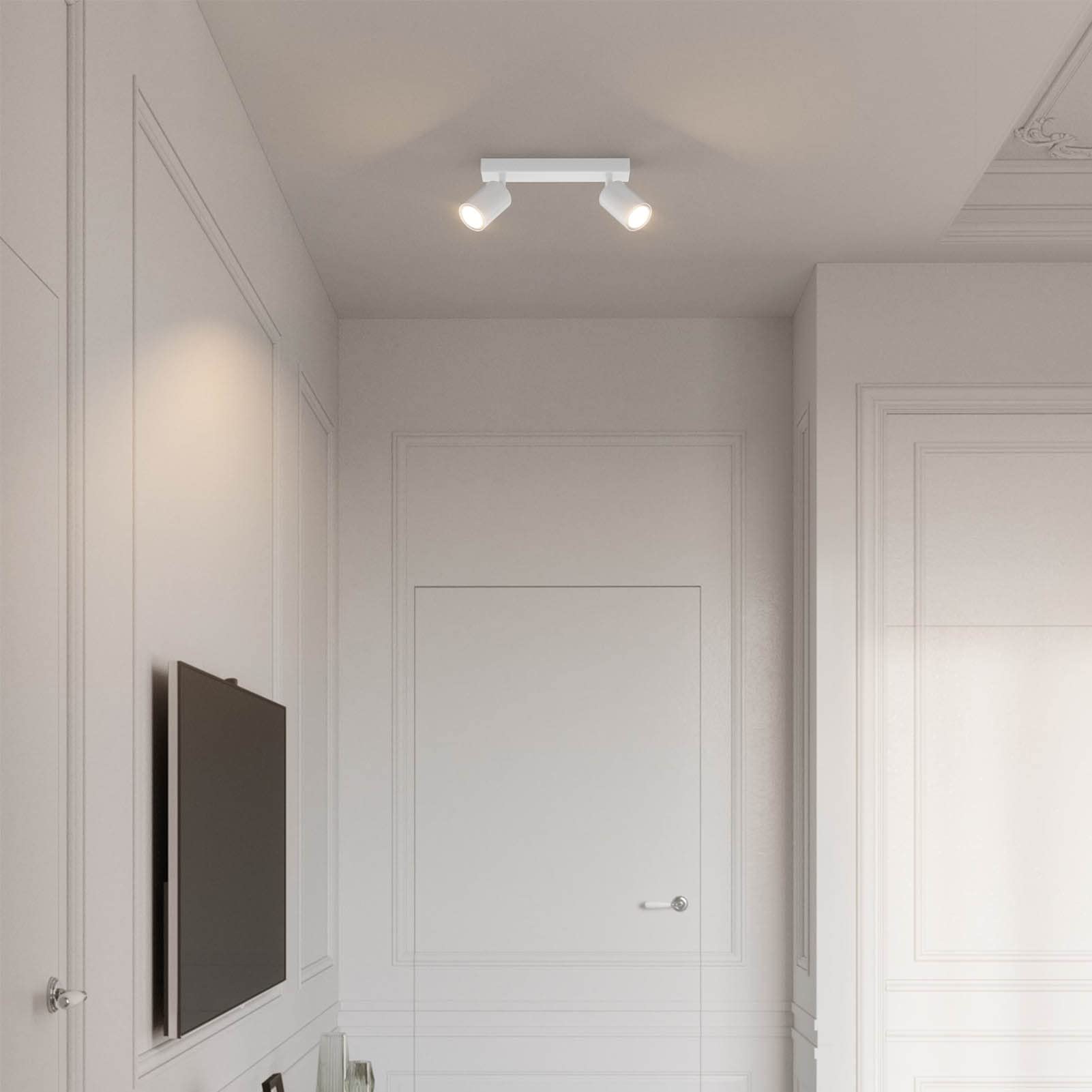 Klighten Spot Plafond GU10, Plafonnier 2 Spots Blanc Orientable Rotatif, Moderne Luminaire Plafonnier, Éclairage de Plafond Interieur pour Cuisine, Chambre, Salon, Couloir, Ampoule non Incluse