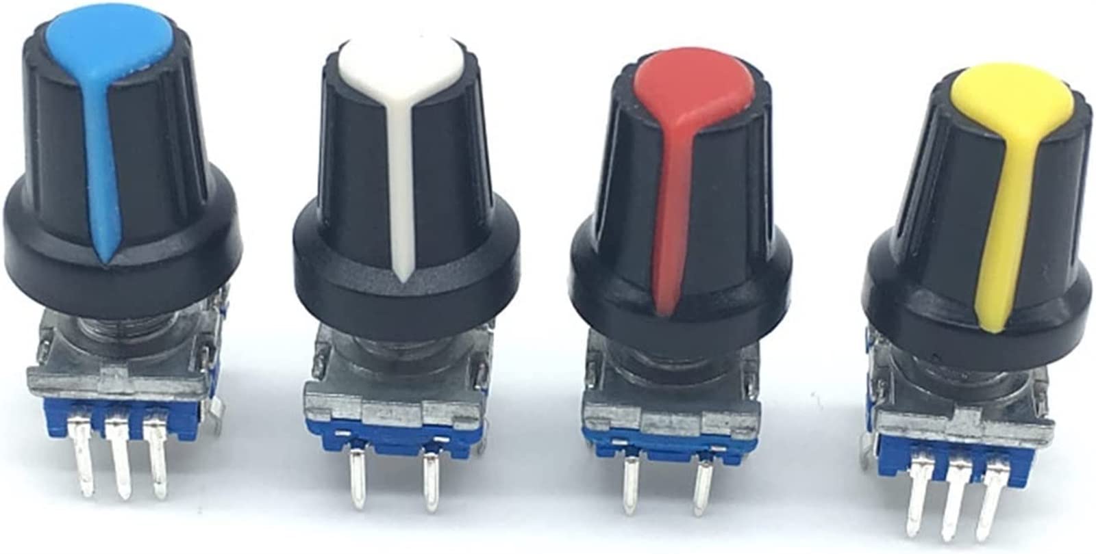 Encodeur rotatif 5 ensembles/lot commutateur de Code d'encodeur rotatif EC11 Audio numérique avec interrupteur à bouton-poussoir 5 broches longueur de poignée 15mm avec bouton ( Color : With Blue Knob