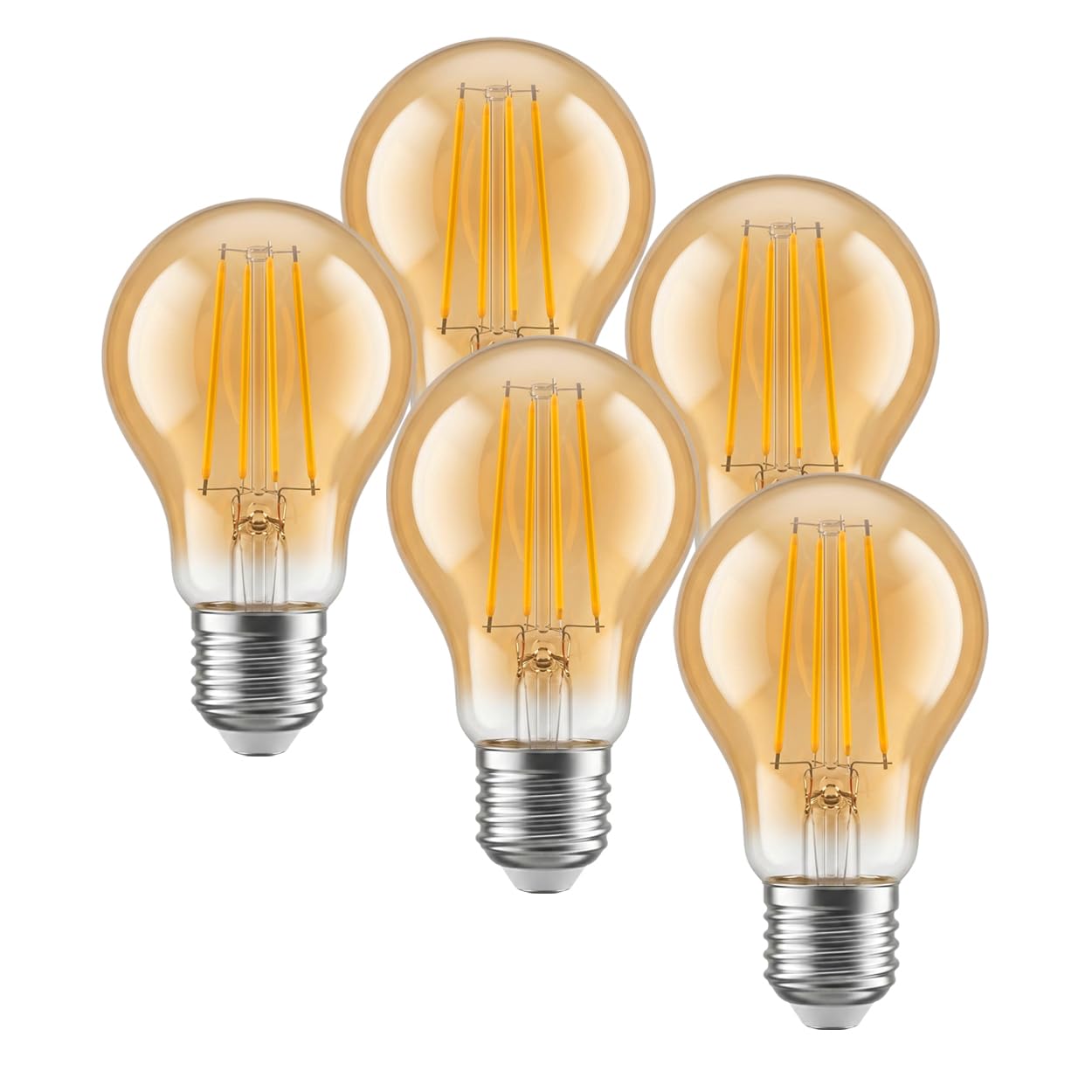 HOFSTEIN Żarówka LED E27, ciepła biel, E27, zestaw 5 sztuk, bursztyn, ściemniana żarówka, styl vintage, 7 W, 2200 K, 730 lm, A60, przytulne światło do mieszkania i dekoracji