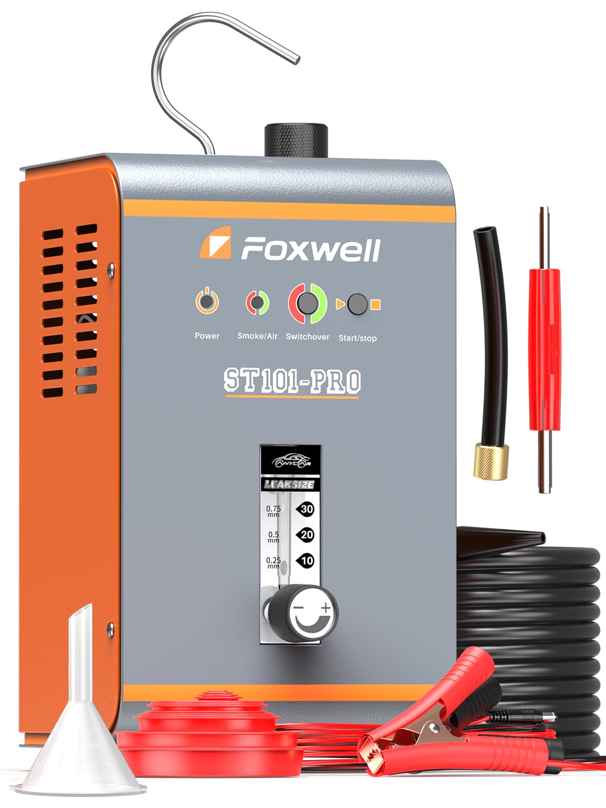 FOXWELL ST101 Pro Car EVAP Smoke Machine Leak Detector with Built-in Air Pump and Flower Meter, Professional Auto Engine Vacuum Crankcase Fuel Smoke Machine Automotive Leakage Tester, Air/Smoke Mode