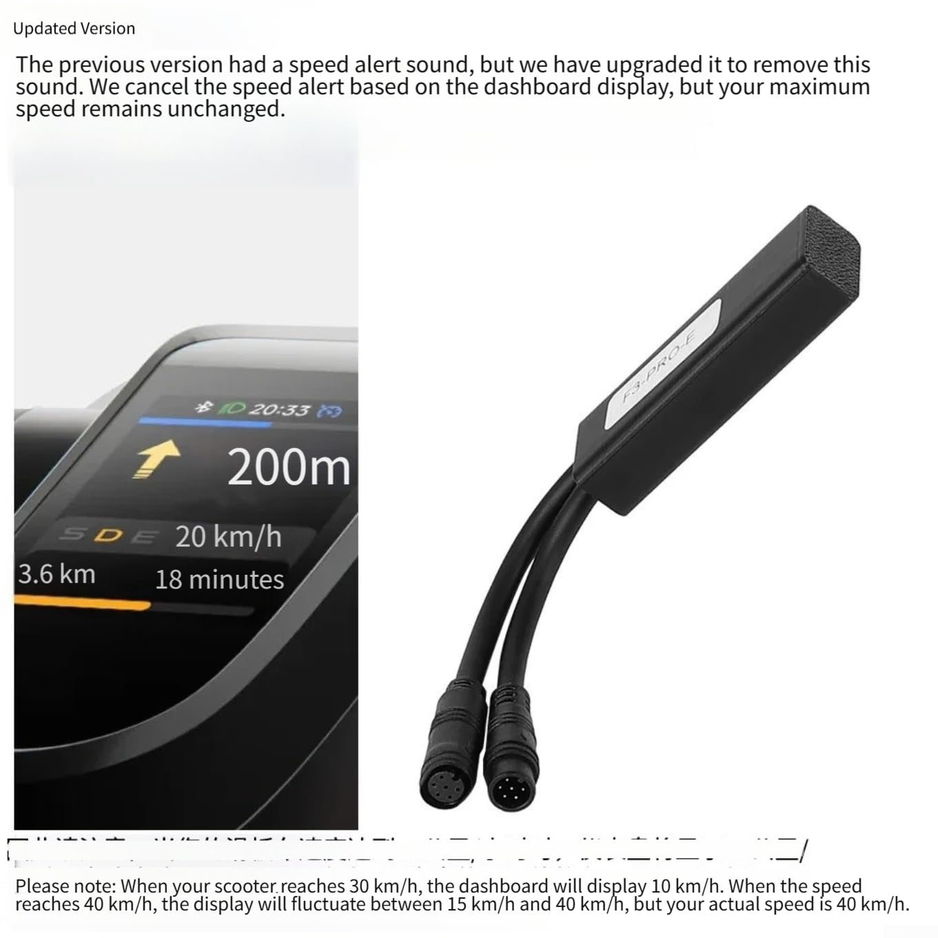 Câble de contrôleur pour scooter électrique Ninebot F3 F3 Pro pour déverrouiller une vitesse jusqu'à 40 km/h, version allemande avec application compatible noir (version européenne)