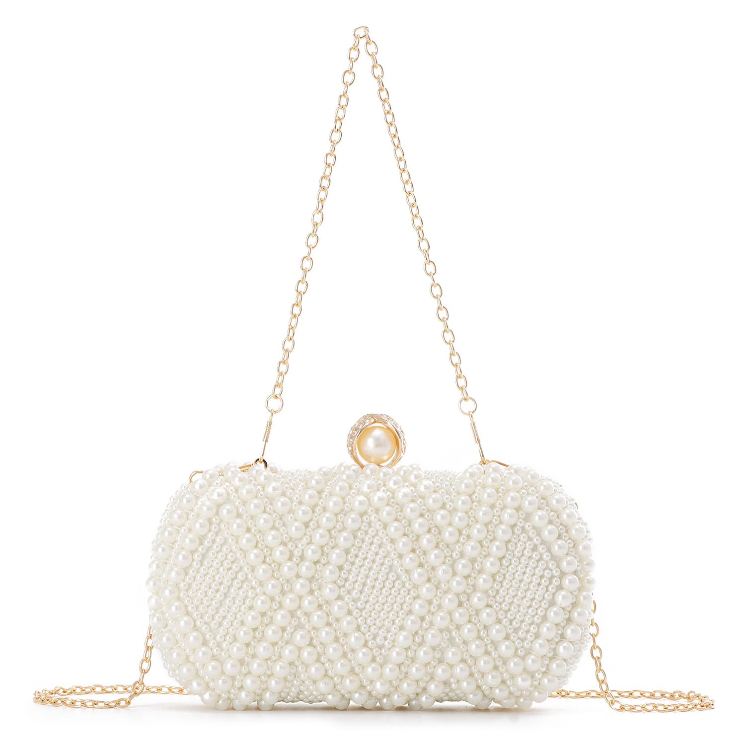 EVEOUT Élégant Sac à Main de Mariage en Perles Femme Pochette de Mariée avec Poignée et Bandoulière Clutch Sac bandoulière pour soirée fête