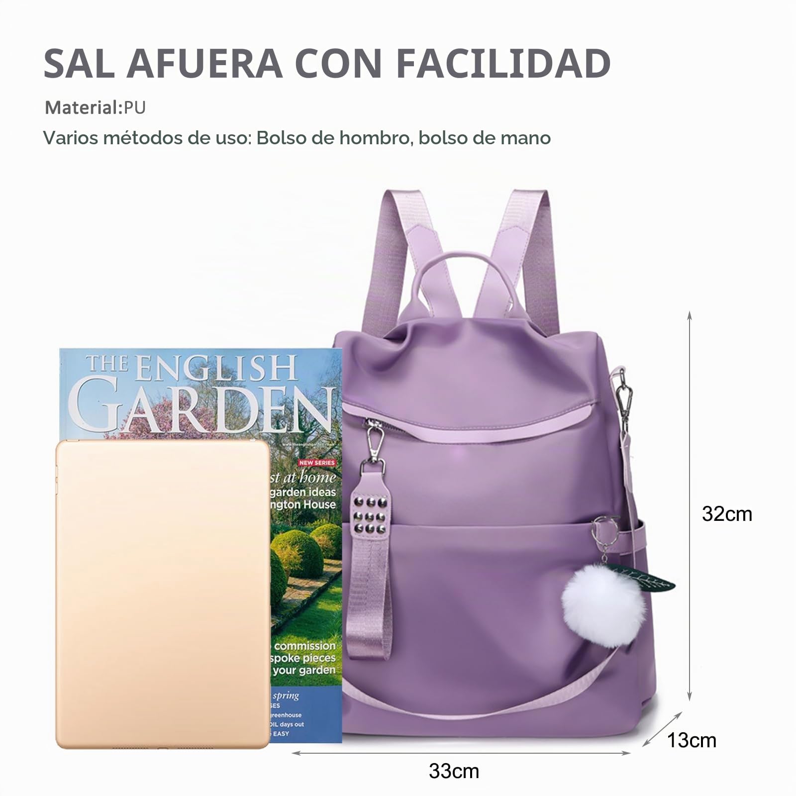 NICOLE & DORIS Bolsos Mochilas Mujer Antirrobo Mochila Casual Bolso Bandolera Mochila Gran Capacidad Mochila de Nylon para Viaje Escuela Compras y Trabajo Morado