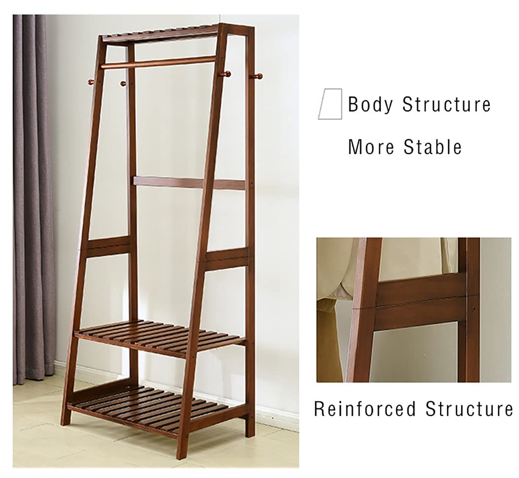 Scaffale in legno con 2 ripiani e 1 asta, organizer ideale per abbigliamento e scarpe per hotel e camere da letto, design durevole, elegante e salvaspazio (100 x 44,5 x 165 cm)