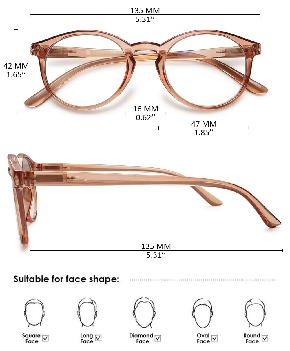 KOOSUFA Blue Light Blocking Reading Glasses Round Women Men Spring Hinge Lightweight Computer Reader Eyeglasses Eyewear Transparent Dark Brown 2.0