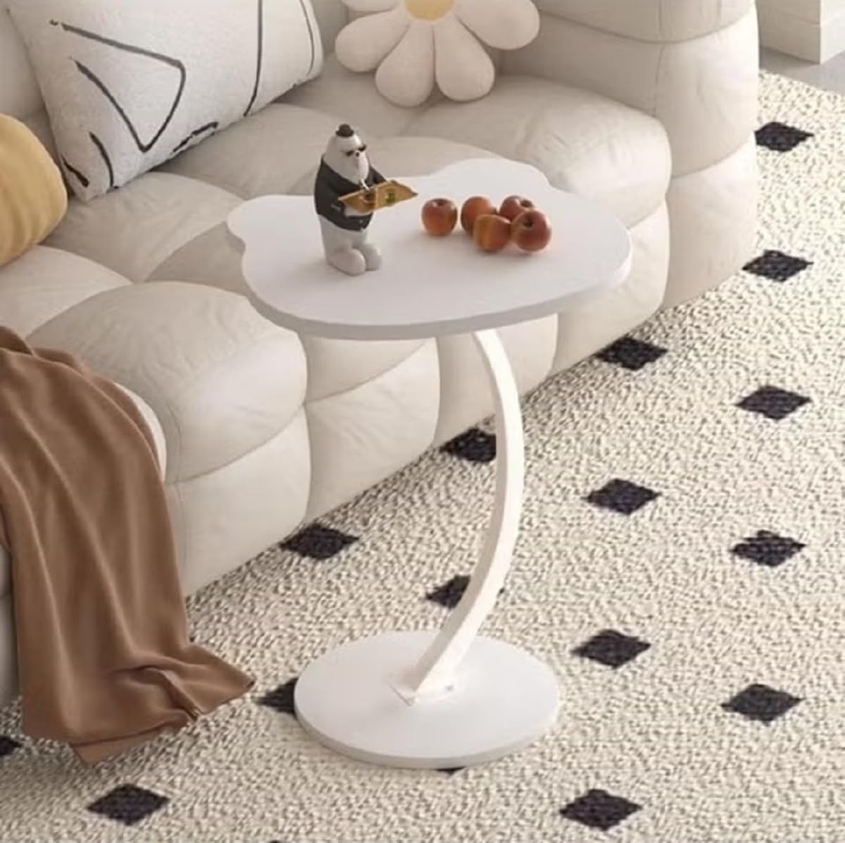 Owme Adjustable Table Stands Couch Side, Swivel TV Tray Table, C-Shaped End Table, Small Center Table for Home Office for Bedroom, Living Room | Closet with Dustproof Door (White, Panda)