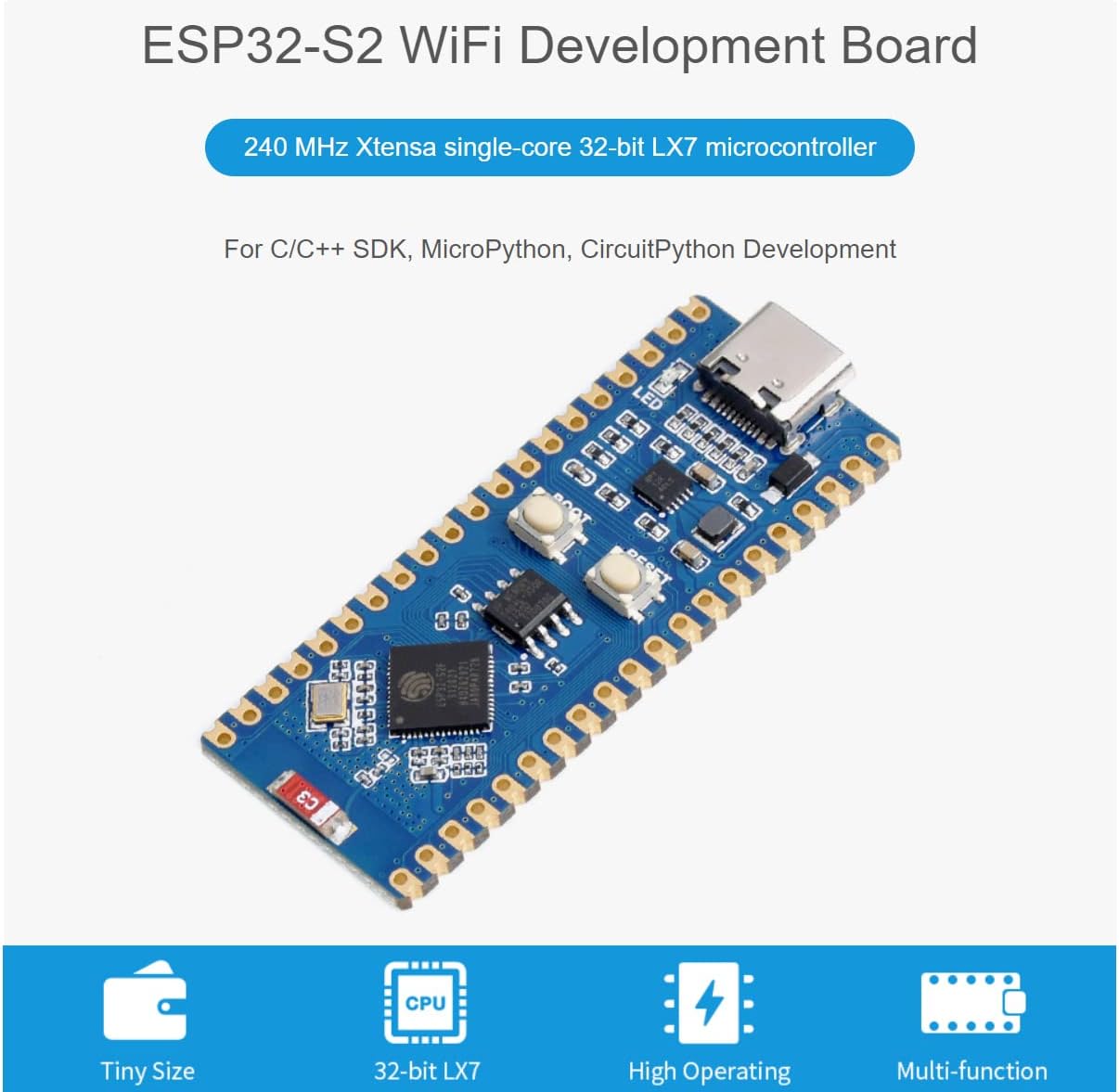 Waveshare ESP32-S2 MCU WiFi Development Board Support with Pre-soldered ...