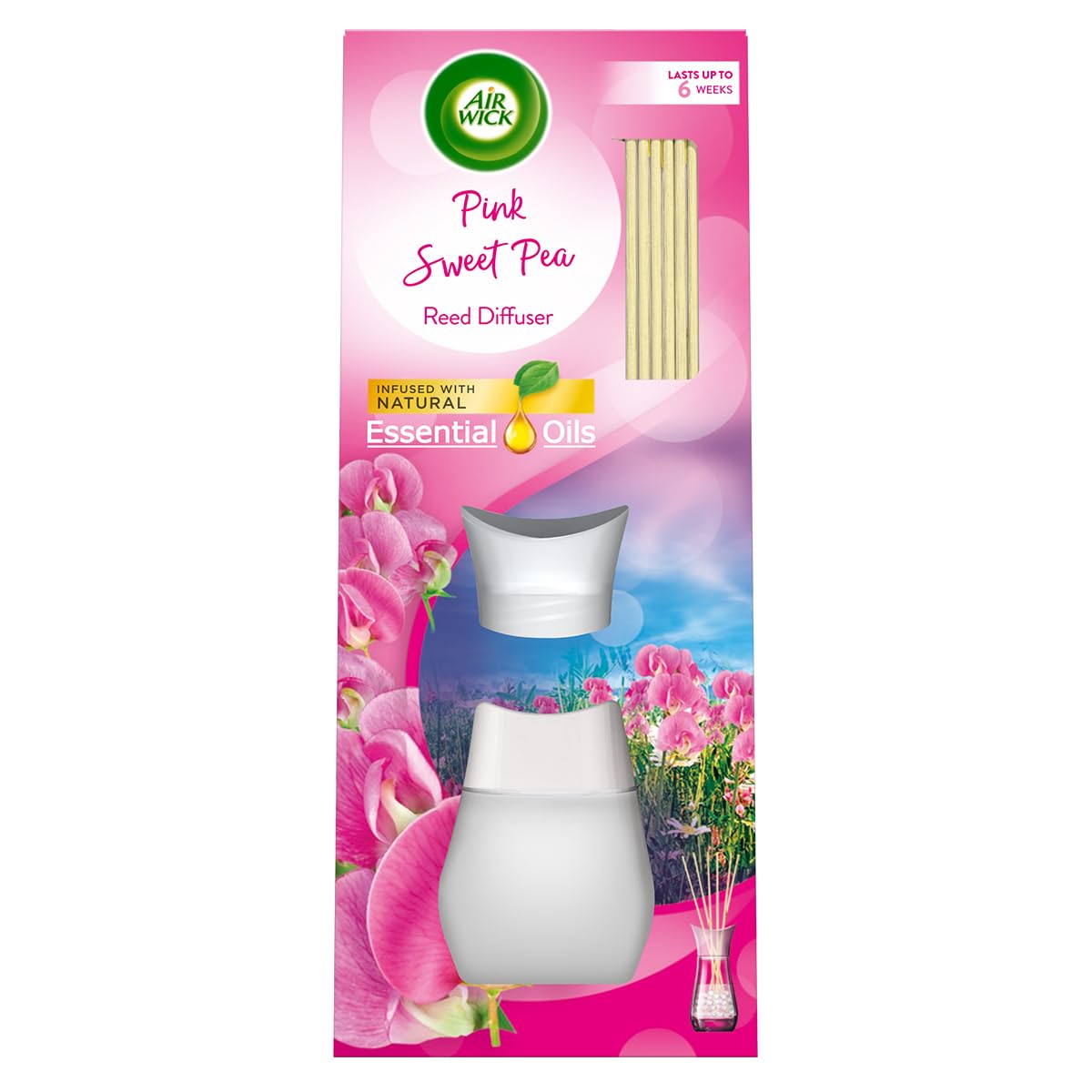 Air Wick Pink Sweet Pea Essential Oils Reeds Diffuser 42ml Lasts up to 6 weeks. Air Freshener