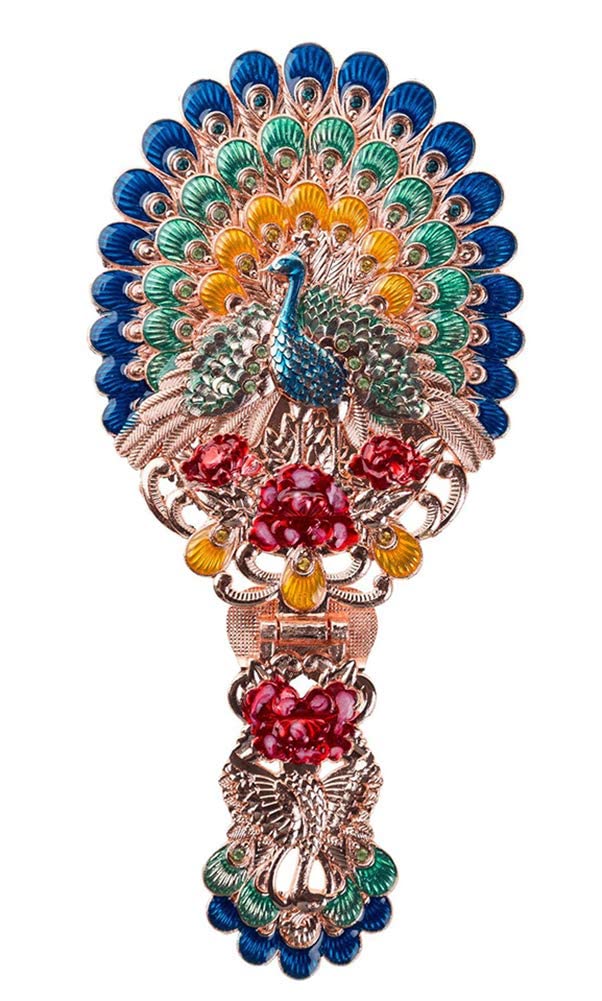 Espejo de mano vintage, Espejo de maquillaje de tocador, Espejo de mano antiguo plegable de viaje pavo real, Espejo de mano portátil ajustable en relieve, Espejo cosmético decorativo ovalado de