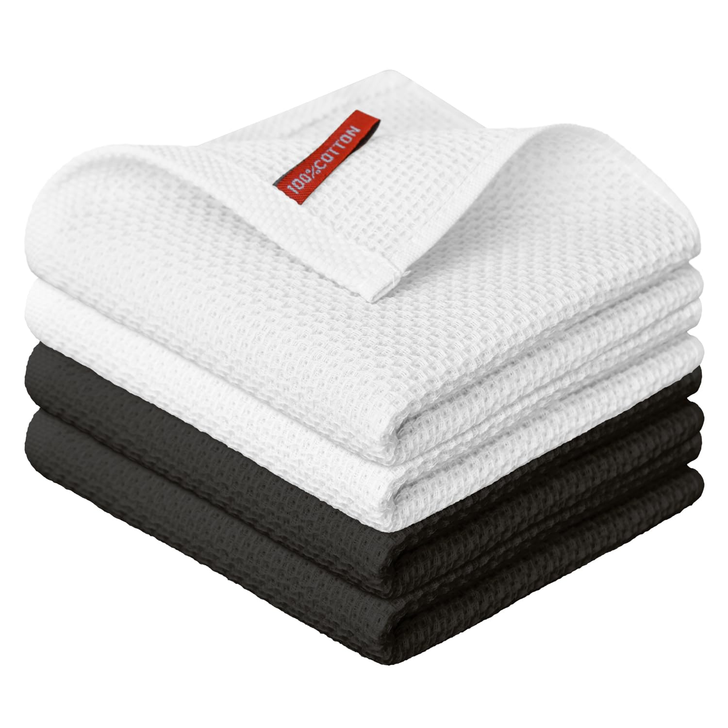 Artoid Mode White Black 100% Cotton Soft Kitchen Cleaning Cloths 34 x 34 cm, Pack of 4 Dish Cloths Towels Absorbent Washable for Washing up