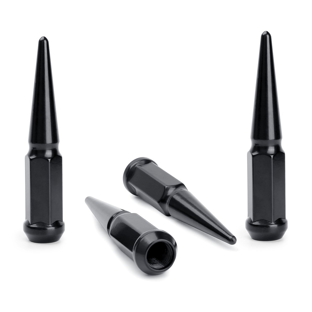 14mmx1.5 Wheel Spike Lug Nuts, 4 x Black M14x1.5 Lug Nut, Cone/Conical Bulge Seat, Dynofit Closed End Lugnuts