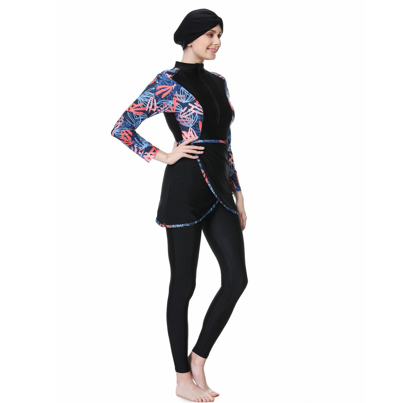 Generisch Rashguard - Costume da bagno a maniche lunghe con costume da bagno e berretto, tankini da donna, attività in spiaggia