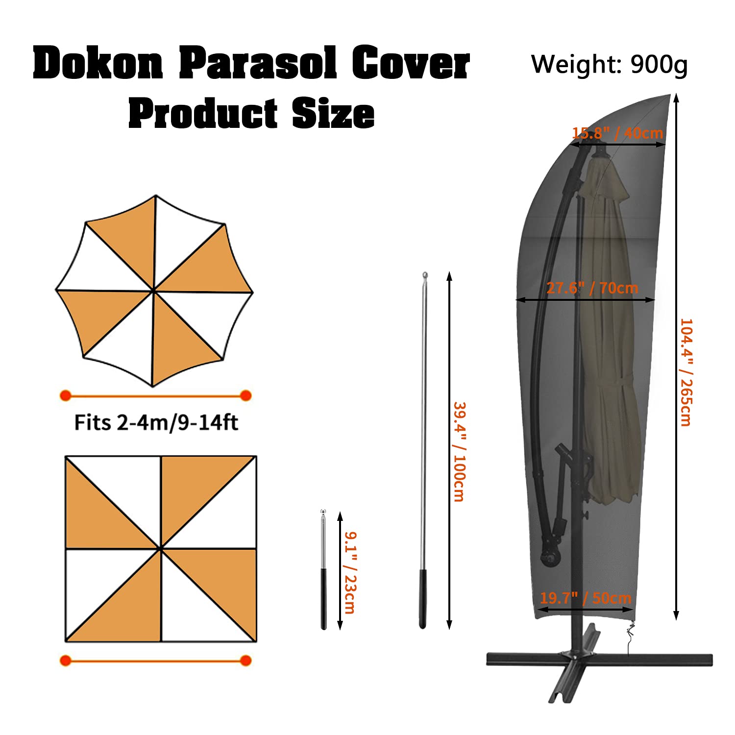 Dokon Parasol Cover with Air Vent, Waterproof, AntiUV Heavy Duty 600D
