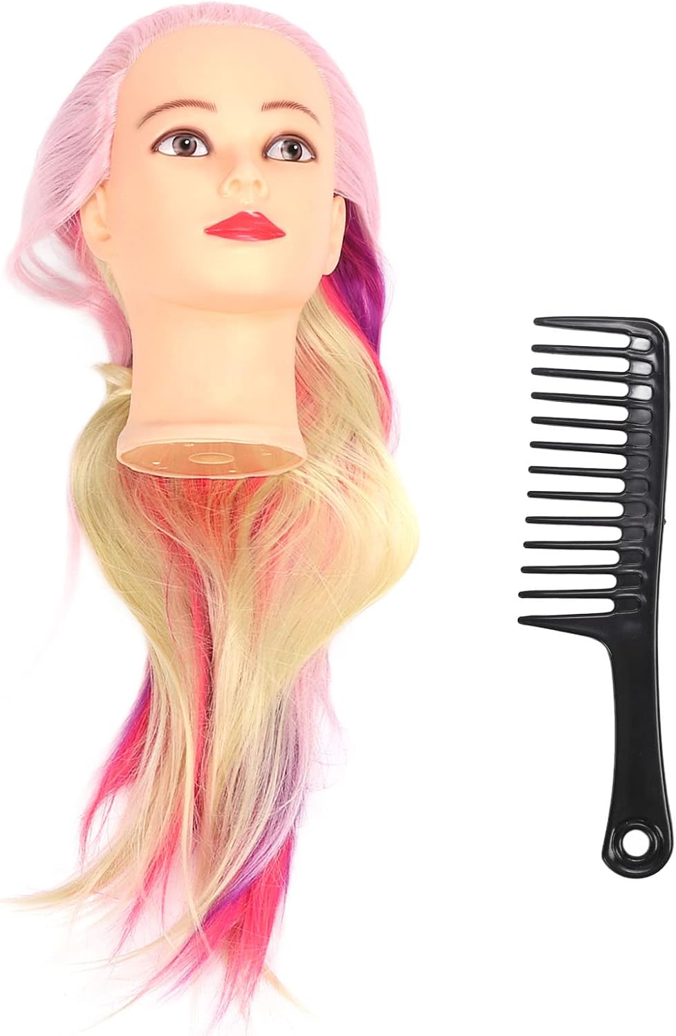 Hair Training Doll Head for Cosmetology Practice – Realistic Mannequin with Dense Pyrofilament Hair in 4 Colors for Styling, Braiding and Barber Training