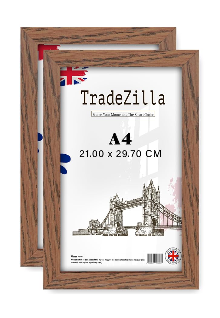 TradeZilla pack of 2 Flat Style Poster Frame A4 (21.00 x 29.70 CM) - 8 x 11 Inch Decorative Frame for Posters, Prints, Artwork 0' 8" x 0' 12" [ Dark Oak ]