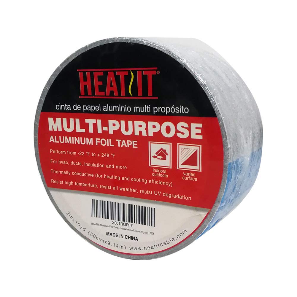 HEATIT Aluminum Foil Tape - 2 inch x 30 feet (10yard Length) Thick 5.3 mil (2.4 mil foil and 2.9 mil Backing Paper) for HVAC, Ducts, Pipes, Metal Repair, Pipe Heating Cable Application etc 10-yard