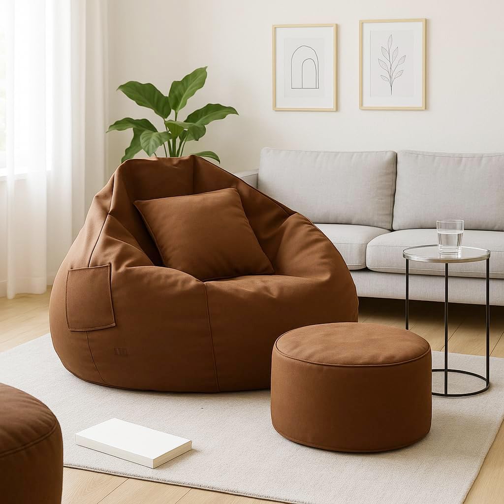 IVIKA 4XL Bean Bag with Beans Filled | Gaming Chair | Premium Leatherette, Double Stitching | for Lounge & Bedroom | (4XL - Tan)-picture-16