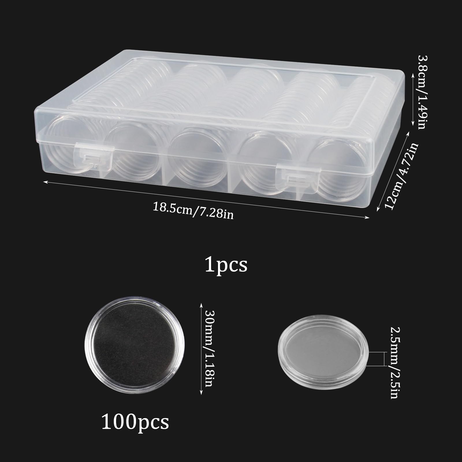 100 sztuk przezroczyste kapsułki na monety i 1 pudełko do przechowywania okrągłe rękawy na monety kapsułki 30mm for 2 euro coins storage coin collection coin display