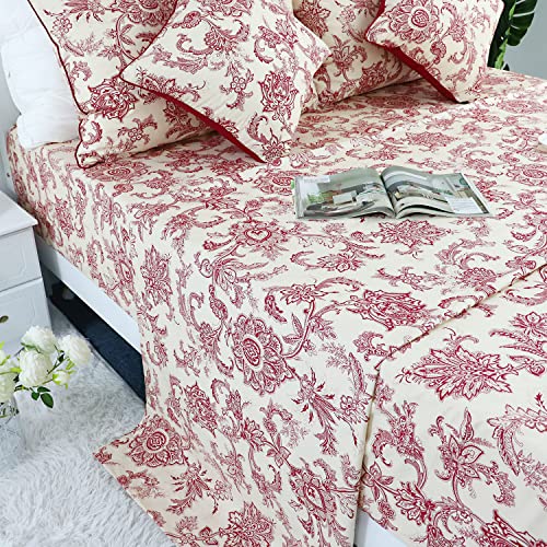 Image of FADFAY Bed Set Red Floral Leaves Bedding Elegant Bed Sheets Set Luxury Bedding Sheet 800 Thread Count 100% Egyptian Cotton Deep Pocket Fitted Sheet, Girls Women 4 Piece-Twin Size