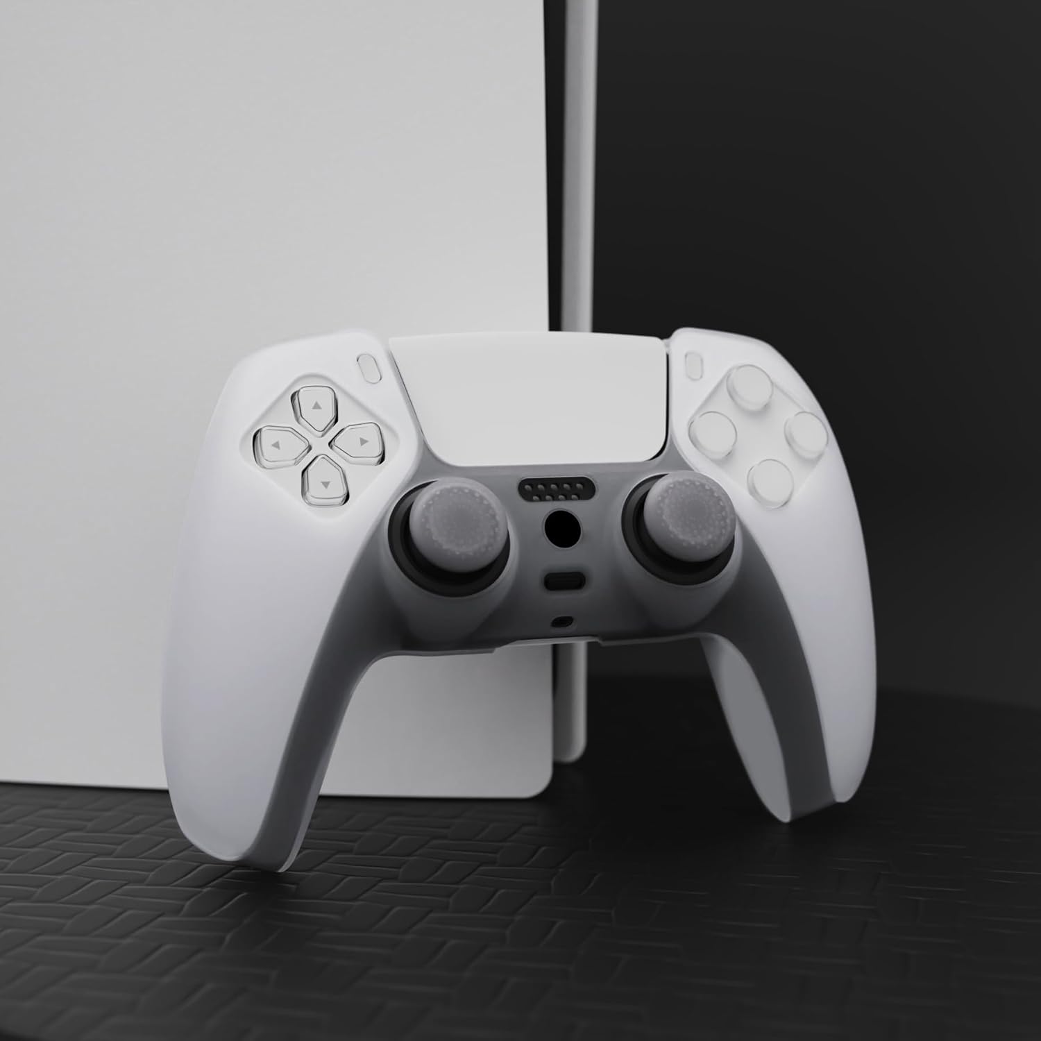 PlayVital Transparent Clear White Pure Series Anti-Slip Silicone Cover Skin for ps5 Controller, Soft Rubber Case for ps5 Wireless Controller with Clear White Thumb Grip Caps - Image 5