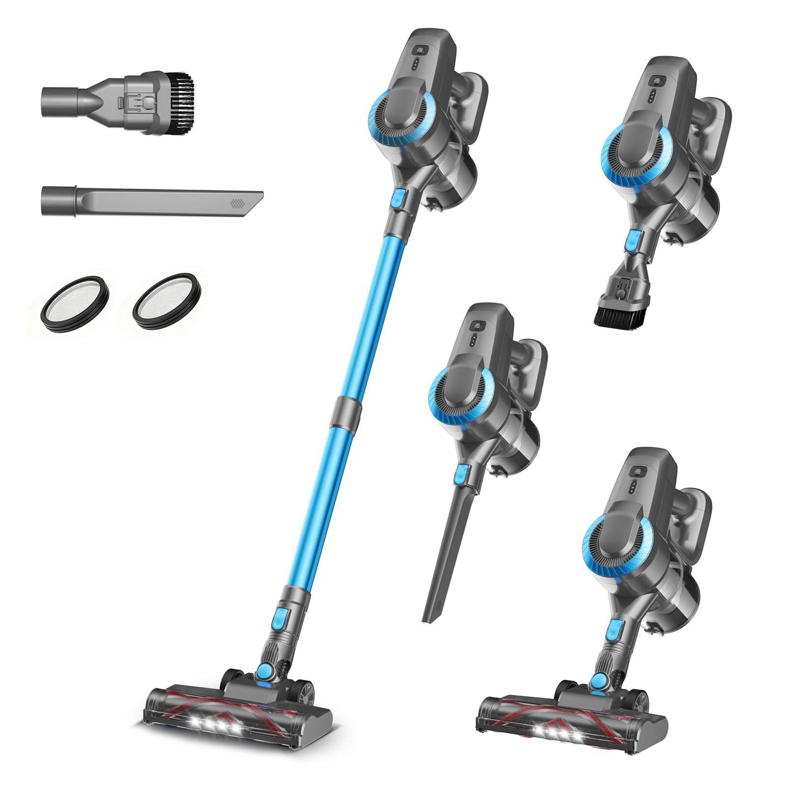 Remaldety Akku Staubsauger, 30000Pa/55Min Staubsauger Kabellos | Anti-Tangle-Bürste und Selbststehend, Ultraleichter Handstaubsauger akku vacuum cleaner Stielstaubsauger